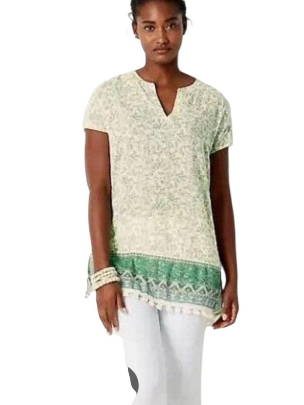 Women's J Jill Green Tassel Hem Top Sz Small